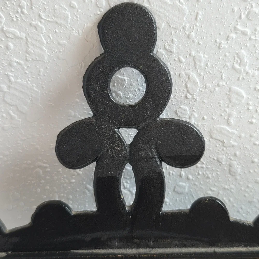 Vintage Cast Iron Trivets 'He Who Helps Shall Eat' Ceramic Tile‎ & Scroll Pair
